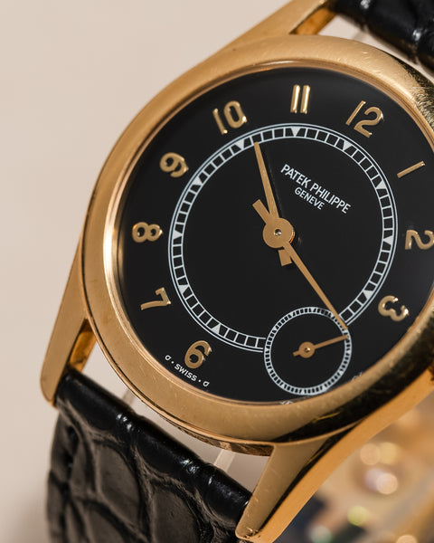 5000J Calatrava Yellow Gold Black Western Arabic Dial 33mm